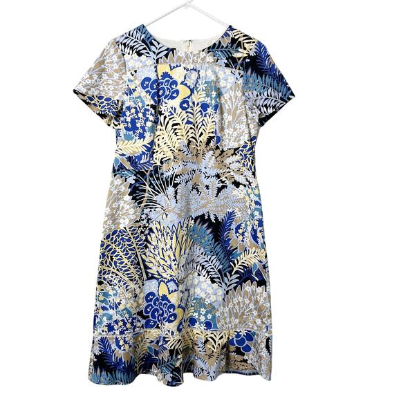 Talbots Botanical Garden Sheath Dress 8 Cream Blue Floral Knee Length - Picture 1 of 9